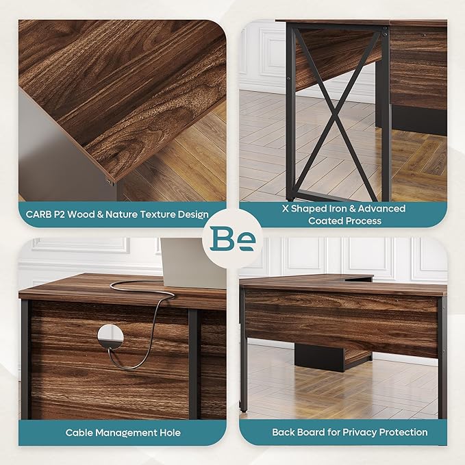 Bestier Lift Top L Shaped Desk with File Drawer, 55'' x 55'' Office Desk with Reversible Storage Drawers, L Shaped Standing Desk with Computer Monitor Stand (Walnut, 55'' x 55'') - LeafyLoom