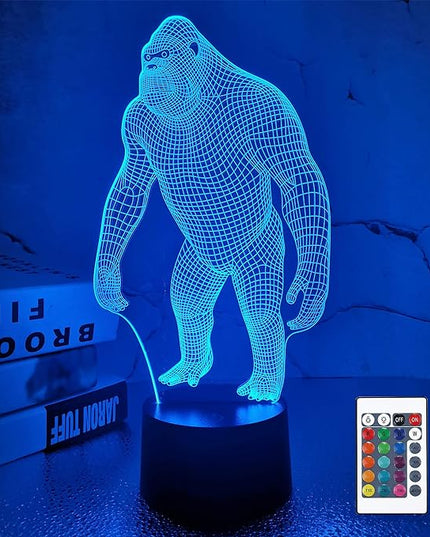 FULLOSUN 3D Night Light Ape Gorilla LED Nightlight Baby Nursery Monkey Lamp for Kids' Room Home Décor Xmas Birthday Gifts with 16 Color Changing - LeafyLoom