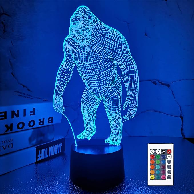 FULLOSUN 3D Night Light Ape Gorilla LED Nightlight Baby Nursery Monkey Lamp for Kids' Room Home Décor Xmas Birthday Gifts with 16 Color Changing - LeafyLoom