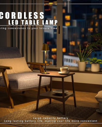 LED CordlessTable Lamp,4000mAh Rechargeable Battery Desk lamp,3 Level Brightness Beside Night Light, Minimalist Design, for Couple Dinner/Coffee Table/Restaurant/Bedroom(Gold&Black 4PACK) - LeafyLoom