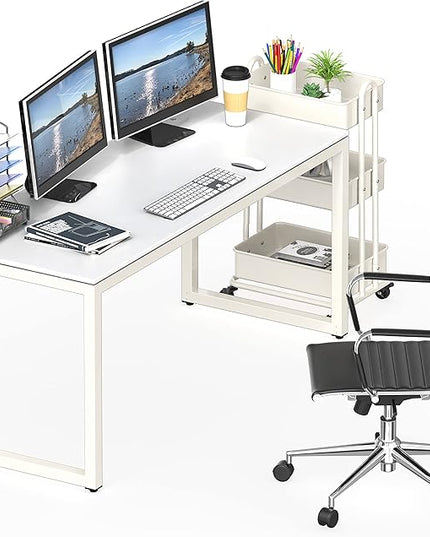 SHW Home Office 55-Inch Large Computer Desk, 24" Deep, White - LeafyLoom