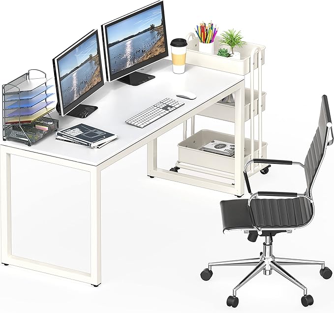SHW Home Office 55-Inch Large Computer Desk, 24" Deep, White - LeafyLoom