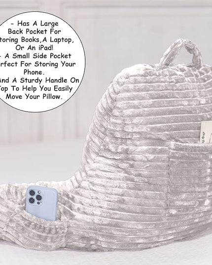 Homie Reading Pillow with Reading Light and Wrist Support, Has Arm Rests, and Back Support for Bed Rest, Lounging, Reading, Working on Laptop, Watching TV (White) - LeafyLoom