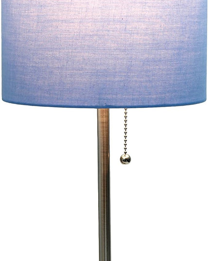 Simple Designs LT1144-BLU Sleek and Slender Brushed Steel Table Lamp with Charging Outlet, for Bedroom, Living Room, Entryway, Office, Dining Room, Study, Blue Shade - LeafyLoom