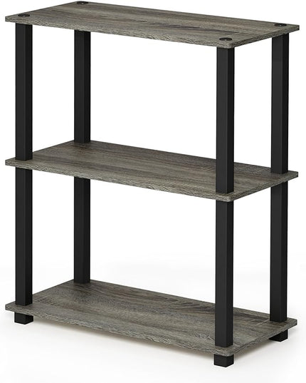 Furinno Turn-S-Tube 3-Tier Compact Multipurpose Shelf Display Rack with Square Tube, French Oak Grey/Black - LeafyLoom