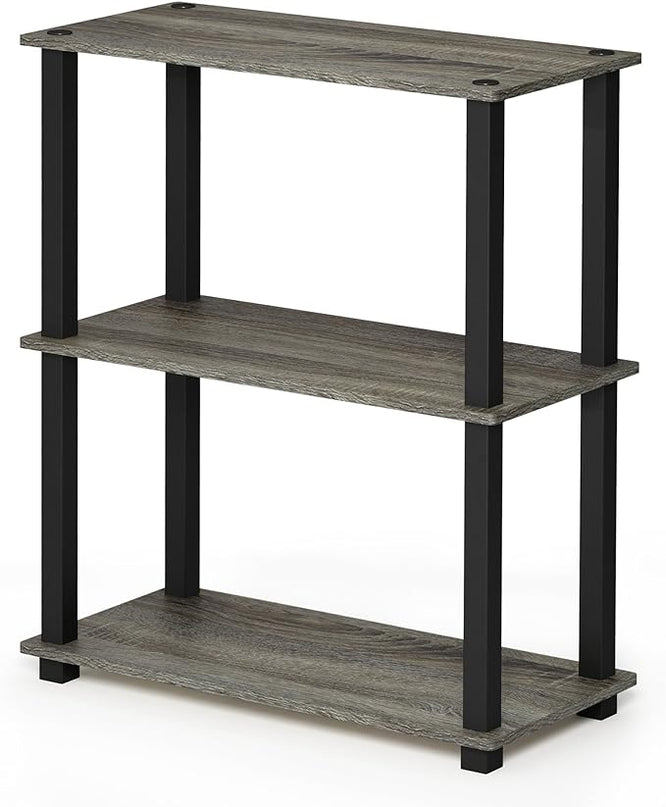 Furinno Turn-S-Tube 3-Tier Compact Multipurpose Shelf Display Rack with Square Tube, French Oak Grey/Black - LeafyLoom