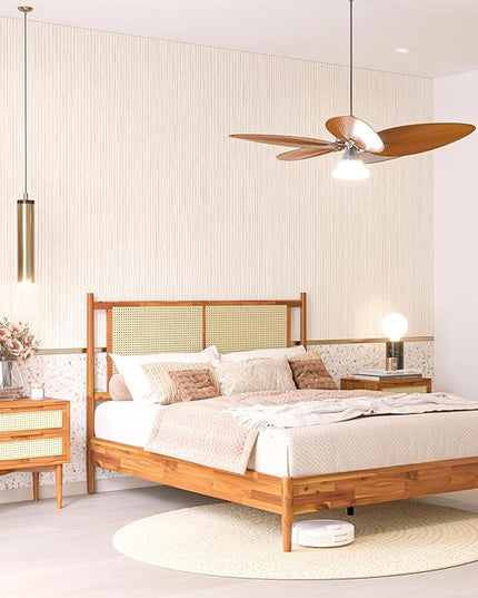 Bme Oliver Headboard Queen Size Bed Frame - 15-Inch Signature Design with Rattan Headboard, Bohemian and Mid Century Style, 12-Slat Wood Support, No Box Spring Needed - Easy Assembly, Caramel - LeafyLoom