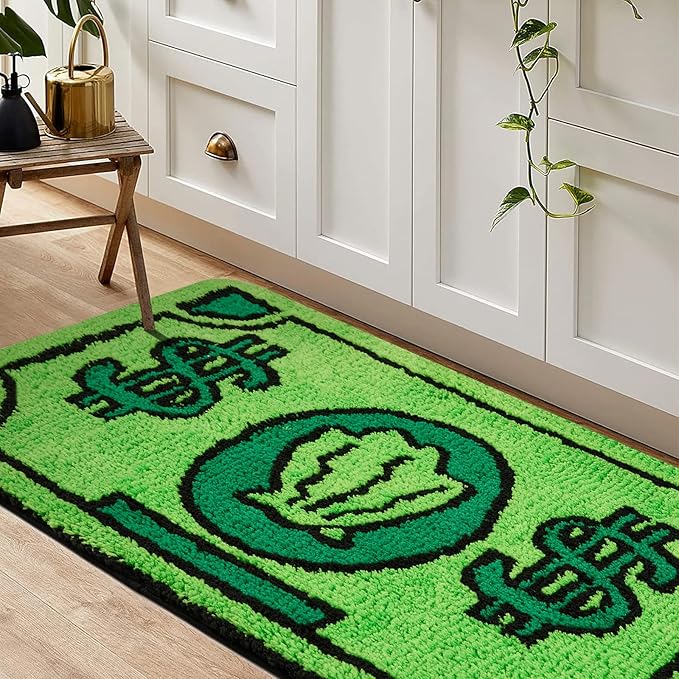 RoomTalks Cute Money Rug 3x5 Cartoon Funny Cool Small Throw Rugs for Girls Bedroom Kids Bathroom Kitchen Dorm Non Slip Machine Washable Soft Shag Accent Floor Rug, Unique Gift for Kids Girls - LeafyLoom