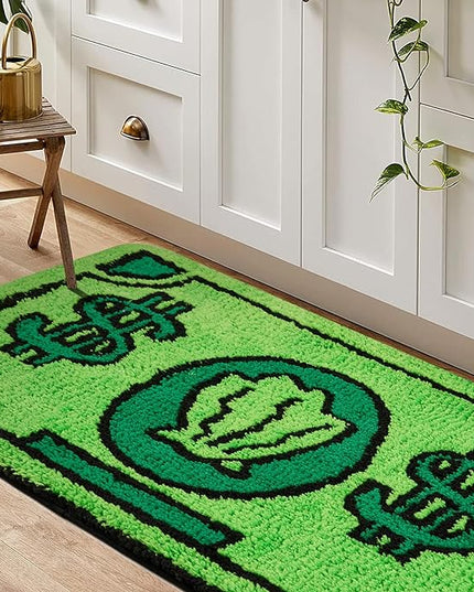 RoomTalks Cute Green Runner Rugs for Bedroom Bathroom 2'x4.3' Extra Long Bath Mat Non Slip Washable, Boho Coastal MR Krabs Money Cartoon Funny Cool Throw Runner Rugs Soft Shag Accent Bedside Floor Rug - LeafyLoom