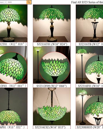 WERFACTORY Tiffany Lamp Floor Green Wisteria Stained Glass Arched Lamp 12X18X64 Inches Gooseneck Adjustable Corner Standing Reading Light Decor Bedroom Living Room S523 Series - LeafyLoom