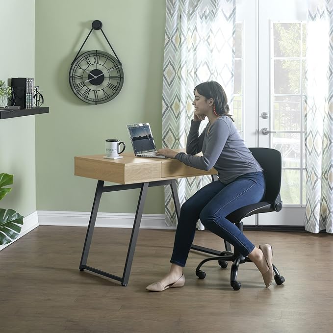 Calico Designs Rockdale Modern Office Writing Laptop Desk with Multiple Storage Compartments, Cord Management and Charging Station, Black/Honey Maple - LeafyLoom