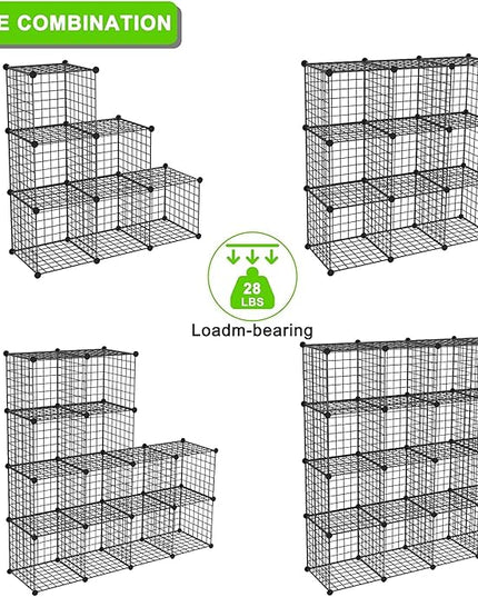 TUMUCUTE Wire Cube Storage Organizer, 25-Cube Modular Mental Grids Bookshelf, DIY Stackable Closet Cabinet for Bedroom Living Room, Office, Iron - LeafyLoom