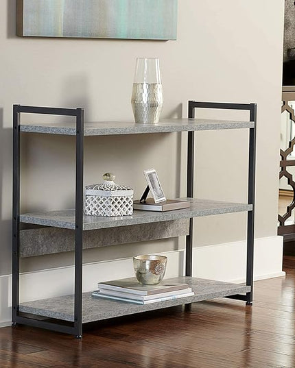 Household Essentials 3 Tier Storage Shelf with Minimalist Metal Frame | 40.5" W x 32.5" H x 13.75" D | Slate Faux Concrete, Grey - LeafyLoom