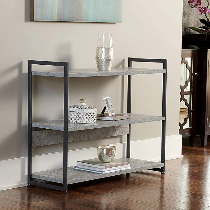 Household Essentials 3 Tier Storage Shelf with Minimalist Metal Frame | 40.5" W x 32.5" H x 13.75" D | Slate Faux Concrete, Grey - LeafyLoom
