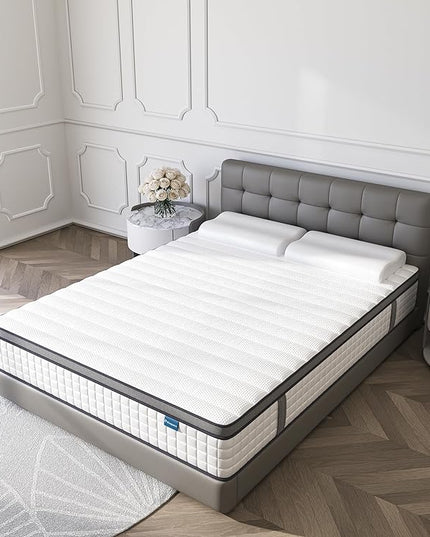 King Mattress,12 Inch Hybrid King Size Mattress in a Box,Mattresses with Memory Foam and Pocket Spring,Soft and Comfort White King Mattress,Non-Fiberglass,Medium Firm. - LeafyLoom