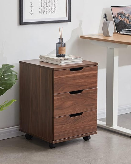 Farini 3-Drawer Vertical Filing Cabinet Rolling Wood Mobile File Cabinets Under Desk for Home Office with Casters (Brown Walnut, Fully Assembled) - LeafyLoom