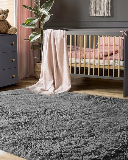 YOBATH Fluffy 8x10 Feet Large Area Rugs for Living Room Bedroom, Big Modern Soft Fuzzy Shaggy Carpet Shag Rugs Girls Boys Kids Nursery Dorm Room, Grey - LeafyLoom