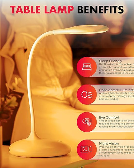 Mito Red Light - Amber Light Lamp - Portable & Flexible Amber Table Lamp - Cordless Lamp, Rechargeable Reading Lamp - Amber Lamp - LeafyLoom