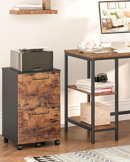 HOOBRO 2 Drawer Mobile File Cabinet, Rolling Printer Stand, Rolling Office Cabinet with 5 Wheels, Wooden Vertical Filing Cabinet fits A4/Letter Size for Home Office, Rustic Brown and Black BF03WJ01G1 - LeafyLoom