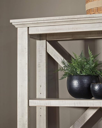 Signature Design by Ashley Carynhurst Rustic Farmhouse 75" Bookcase with 4 Shelves, White - LeafyLoom