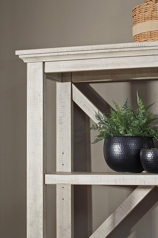Signature Design by Ashley Carynhurst Rustic Farmhouse 75" Bookcase with 4 Shelves, White - LeafyLoom