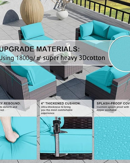 Kullavik 9PCS Outdoor Patio Furniture Set PE Wicker Rattan Sectional Sofa Patio Conversation Sets,Blue - LeafyLoom
