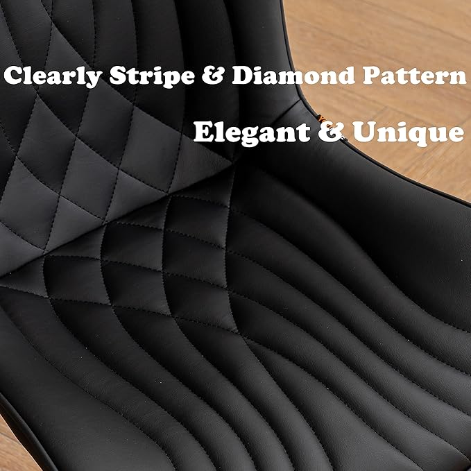 YOUTASTE Black Dining Chairs Set of 2 Upholstered Mid Century Modern Kitchen Dining Room Chairs Armless Faux Leather Accent Chairs Metal Vanity Lounge Chair with Back for Living Room Bedrooms - LeafyLoom