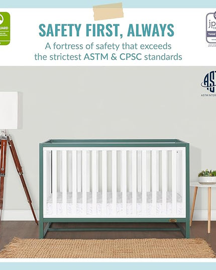 Arlo 5-in-1 Convertible Crib in Jungle Green, JPMA Certified, 3 Mattress Height Settings, Non-Toxic Finish, Made of Sustainable and Sturdy Pinewood - LeafyLoom
