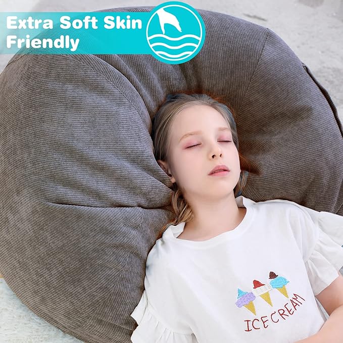 Stuffed Animal Storage Bean Bag Chair Cover (No Filler) for Kids .Soft Premium Corduroy Stuffable Beanbag for Organizing Children Plush Toys or Memory Foam Small 100L (Warm Grey) - LeafyLoom