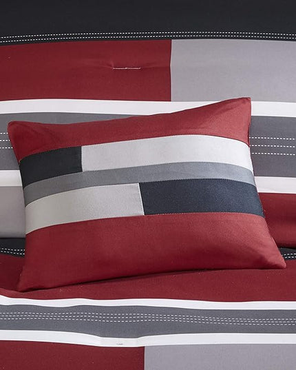 Comfort Spaces Casual Comforter Set Sporty Design, Vibrant Color, Active Lifestyle Boys Bedroom Décor, All Season Soft Microfiber Bedding Set, Decorative Pillow, Sham Black/Red Twin/Twin XL 3 Piece - LeafyLoom