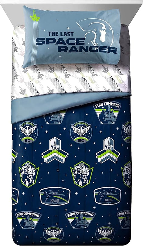 Jay Franco Disney Pixar Lightyear Space Command 5 Piece Twin Size Bed Set - includes Comforter & Sheet Set - Bedding Features Buzz - Super Soft Kids Fade Resistant Microfiber (Official Product) - LeafyLoom