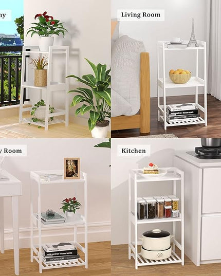 Bathroom Shelves, 3 Tier Ladder Shelf Bamboo Nightstand Open Shelving, Bookshelf Bookcase End Table Plant Stand for Living Room, Bedroom, Bathroom, Kitchen, Balcony - LeafyLoom