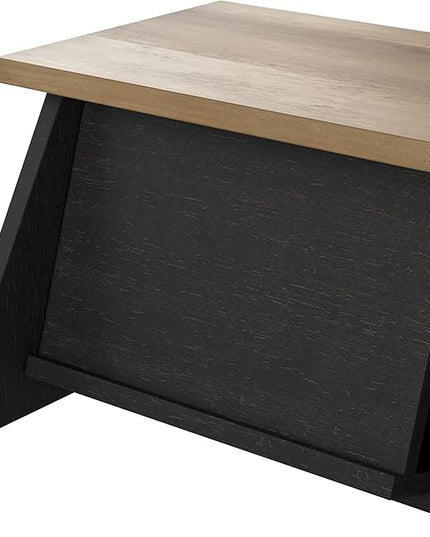 Bush Furniture Mayfield 60W L Shaped Computer Desk with Storage and Desktop Organizer in Vintage Black and Reclaimed Pine | Storage for Home Office Workspace - LeafyLoom