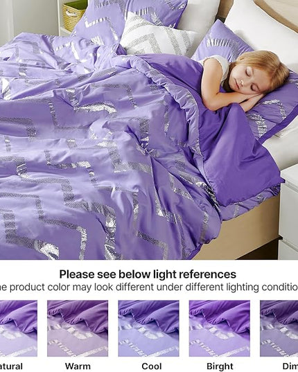 Codi Purple Comforter Set Full - Metallic Silver and Lavender Bedding Sets Queen Size - 4 Piece Set for Girls, includes 1 Comforter, 1 Decorative Pillow, 2 Pillow Cases - All Season Warm - LeafyLoom