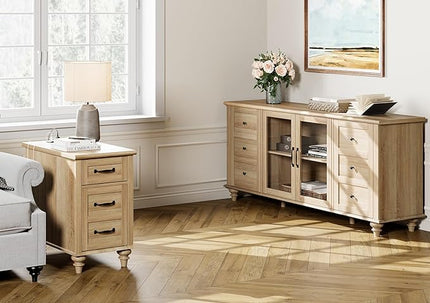 WAMPAT End Table with Charging Station, Wood Side Table with Drawer and Storage Cabinet, Modern End Table with Power outlets USB Ports for Living Room Bedroom, Oak - LeafyLoom