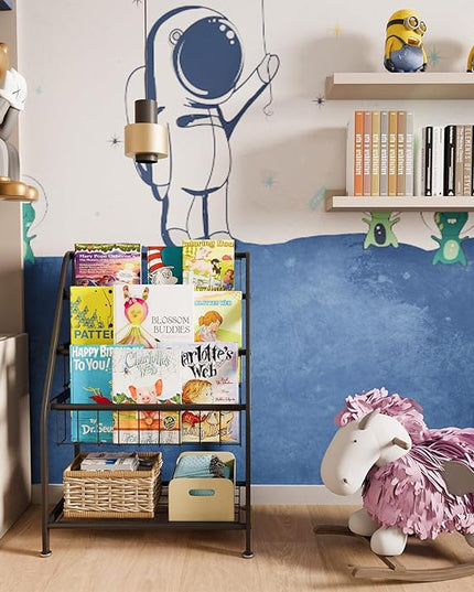 aboxoo Kids Bookshelf Todder Freestanding for Children Room 18 inches Small Toddler Bookcase Toy Organizer Play Black Stable Bookcase Bookstore Library Book Unit Storage for Small Place,Black - LeafyLoom