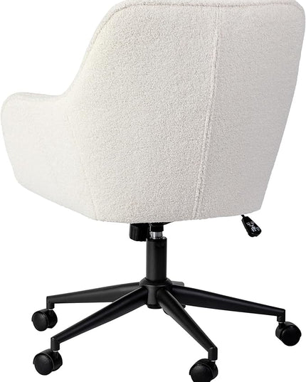 Martha Stewart Rayna Mid-Back Swivel Upholstered Desk Chair with Padded Seat/Armrests, Modern Adjustable Height Office Chair, White/Oil Rubbed Bronze - LeafyLoom
