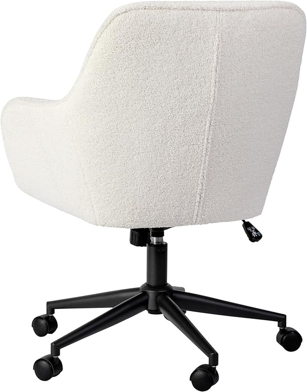 Martha Stewart Rayna Mid-Back Swivel Upholstered Desk Chair with Padded Seat/Armrests, Modern Adjustable Height Office Chair, White/Oil Rubbed Bronze - LeafyLoom