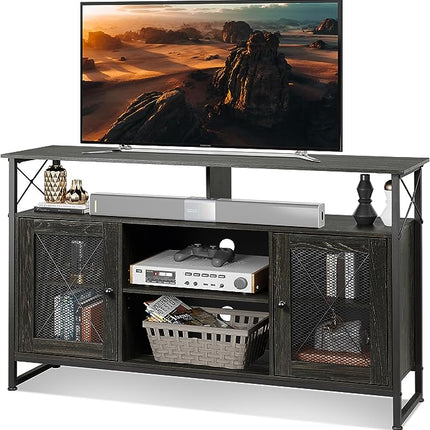WLIVE TV Stand 55 inch TV,Tall Entertainment Center with Storage, Farmhouse Industrial TV Console for Bedroom Living Room, Charcoal Black - LeafyLoom