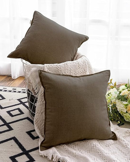 Jeanerlor Set of 2 20"x20" Pillowcase Cousion Cover Decor Cotton Linen with Unique Design to Embellish Balcony/Reception,(50 x 50cm), Khaki - LeafyLoom