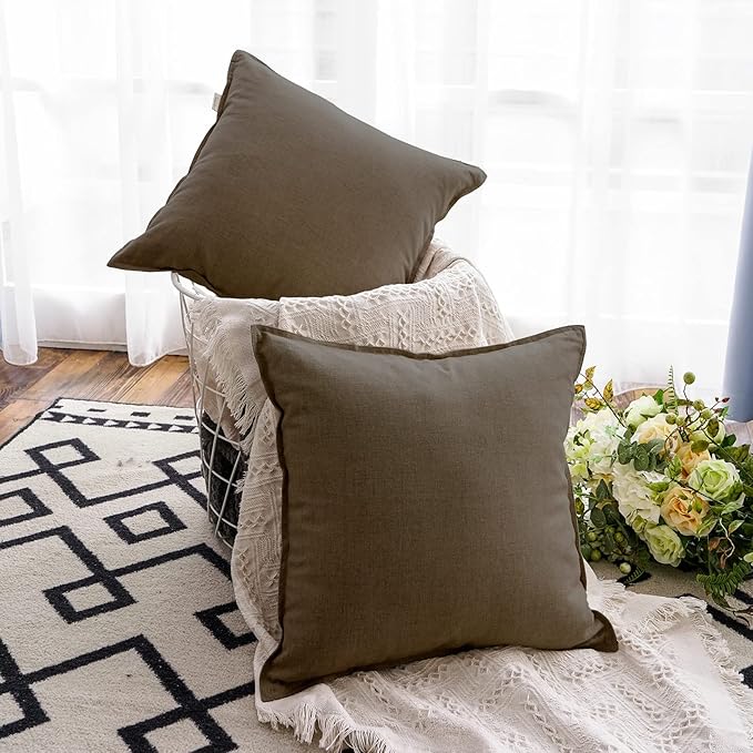 Jeanerlor Set of 2 20"x20" Pillowcase Cousion Cover Decor Cotton Linen with Unique Design to Embellish Balcony/Reception,(50 x 50cm), Khaki - LeafyLoom
