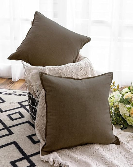 Jeanerlor Set of 2 Decorative 26"x26" Cotton Linen Chair Throw Pillow Case Green for Sofa Durable Classy, Comfortable Cushion Cover for Coffee Shop/Bar (65 x 65cm) Khaki - LeafyLoom