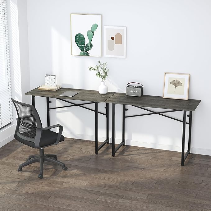 47 inch Folding Desk, Writing Gaming Computer Camping Table, No Assembly Required Home Office Desk, Black Oak - LeafyLoom