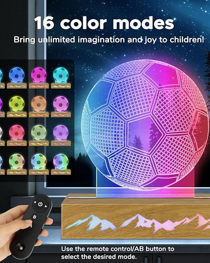 Ideas Soccer Gifts 3D Lamp - Unique Soccer Room Decor - Glow in The Dark Soccer Ball with Remote Contro, Soccer Birthday Gifts for Boys, Friend - LeafyLoom