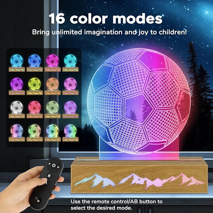 Ideas Soccer Gifts 3D Lamp - Unique Soccer Room Decor - Glow in The Dark Soccer Ball with Remote Contro, Soccer Birthday Gifts for Boys, Friend - LeafyLoom