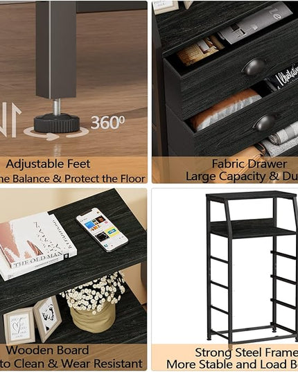 Furnulem Tall 4 Drawers Dresser, Vertical Storage Tower Black Dresser for Bedroom, Hallway, Entryway, Nursery, Closet Organizer, Nightstand Bedside Table Furniture, Sturdy Steel Frame, Wood Top - LeafyLoom