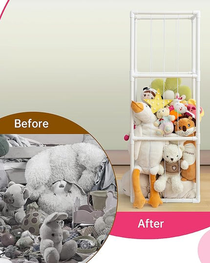 X-Large Stuffed Animal Zoo Storage Holder Stuffed Animal Storage Display Ideas PVC Plush with Bottom Net Toy Organizer Shelf Zoo Storage Cage for Doll Room Gift Play Room Nursery - LeafyLoom