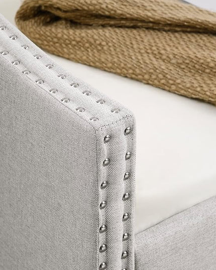 Twin Size Upholstered Daybed with Twin Size Trundle, Tufted Twin Day Bed w/Button Back and Waved Shape Copper Nail Arms, No Spring Box Needed, Easy Assemble, for Living Room - LeafyLoom