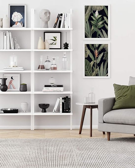 Nathan James 65506 Theo 5-Shelf White Modern Bookcase, Open Wall Mount Ladder Bookshelf with Industrial White Metal Frame, White - LeafyLoom