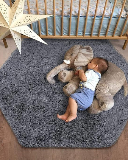 junovo Ultra Soft Rug for Nursery Children Room Baby Room Home Decor Dormitory Hexagon Carpet for Playhouse Princess Tent Kids Play Castle, Diameter 4.6 ft, Grey - LeafyLoom